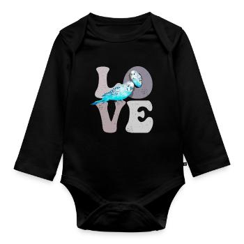 Budgie Budgie Parrot - Organic Longsleeve Baby Bodysuit - black - Front