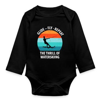 Water skis, water skis, water skiers - Organic Longsleeve Baby Bodysuit - black - Front