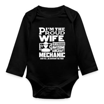 Proud Wife Of Awesome Aircraft Mechanic - Organic Longsleeve Baby Bodysuit - black - Front