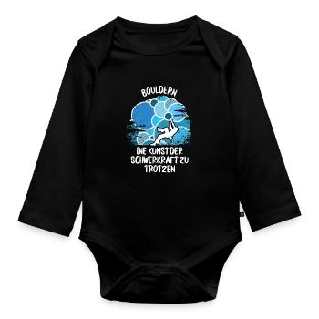 Vintage Bouldern Boulderer Klettern Kletterer - Baby Bio-Langarm-Body - Schwarz - Vorne