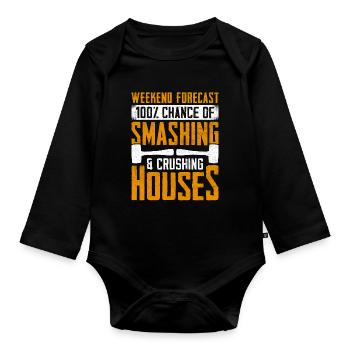 Fun day of house demolition - Organic Longsleeve Baby Bodysuit - black - Front