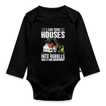 Fun day of house demolition - Organic Longsleeve Baby Bodysuit - black - Front