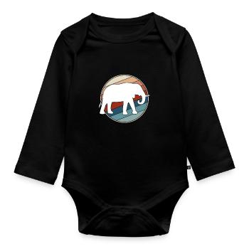 Elefant retro - Baby Bio-Langarm-Body - Schwarz - Vorne