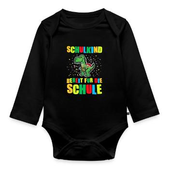 Schulkind Dino Schulanfänger Geschenk - Baby Bio-Langarm-Body - Schwarz - Vorne