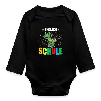 Schulkind Dino Schulbeginn Geschenk - Baby Bio-Langarm-Body - Schwarz - Vorne