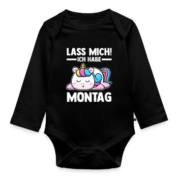 Einhorn Lass Mich Ich Habe Montag - Baby Bio-Langarm-Body - Schwarz - Vorne