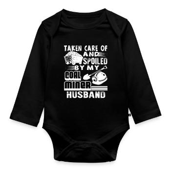 Coal Miner Spoiled By My Coal Miner Husband - Organic Longsleeve Baby Bodysuit - black - Front