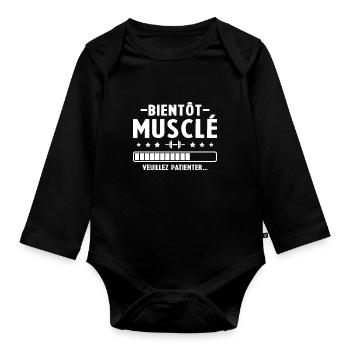 Bientot musclé veuillez patienter humour homme - Body Bébé bio manches longues - noir - Devant