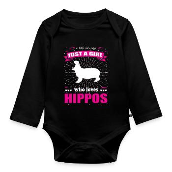 Just a Girl who loves Nilpferde Outfit - Baby Bio-Langarm-Body - Schwarz - Vorne