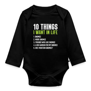 Funny garden gnome gardening dwarf garden - Organic Longsleeve Baby Bodysuit - black - Front