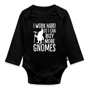 Funny garden gnome gardening dwarf garden - Organic Longsleeve Baby Bodysuit - black - Front