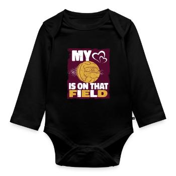 Mein Herz Ist Auf Dem Fußballplatz Fußball-Vibes - Baby Bio-Langarm-Body - Schwarz - Vorne