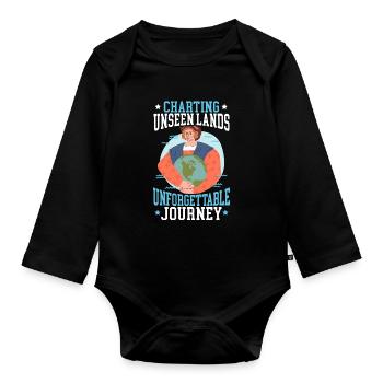 Mapping of unseen countries Unforgettable journey - Organic Longsleeve Baby Bodysuit - black - Front