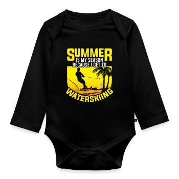 Summer is my season: water skiing - Organic Longsleeve Baby Bodysuit - black - Front