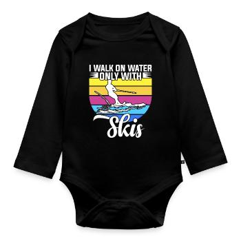 I walk on the water only with skis - Organic Longsleeve Baby Bodysuit - black - Front