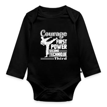 Karate Karate Courage First Power Second - Organic Longsleeve Baby Bodysuit - black - Front