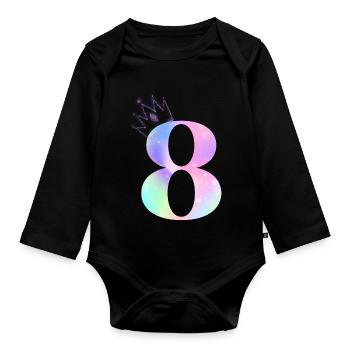 8e anniversaire arc en ciel - Body Bébé bio manches longues - noir - Devant