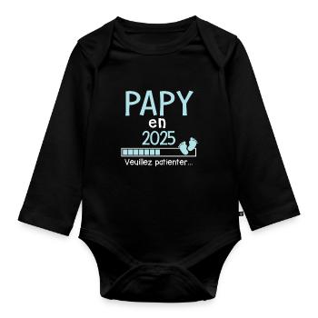 Papy en 2025 Cadeau Futur Grand-père - Body Bébé bio manches longues - noir - Devant