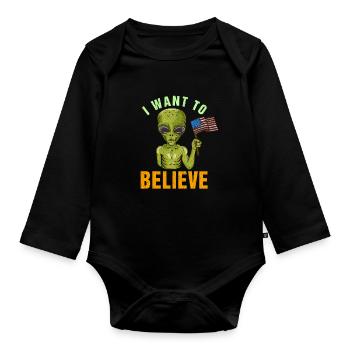 Je veux croire le cadeau de geek extraterrestre martien - Body Bébé bio manches longues - noir - Devant