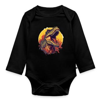 Dinosaurier Dino Fossil Carnivor Herbivor T-Rex - Baby Bio-Langarm-Body - Schwarz - Vorne