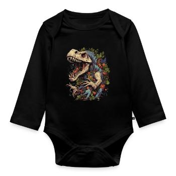 Dinosaurier Dino Fossil Carnivor Herbivor T-Rex - Baby Bio-Langarm-Body - Schwarz - Vorne