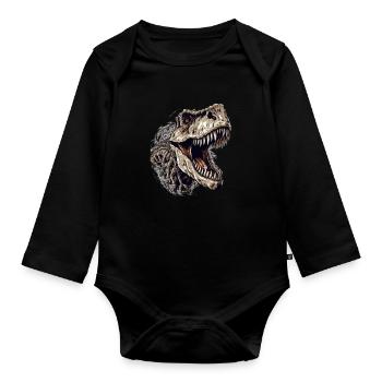 Dinosaurier Dino Fossil Carnivor Herbivor T-Rex - Baby Bio-Langarm-Body - Schwarz - Vorne