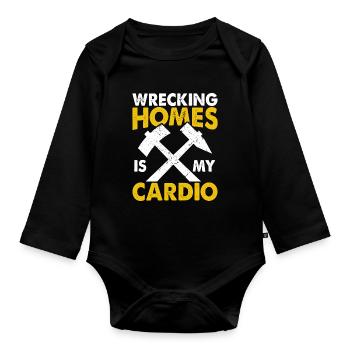 Fun day of house demolition - Organic Longsleeve Baby Bodysuit - black - Front