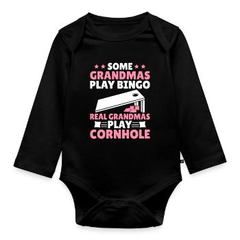 Drôle de joueur de cornhole Corn Hole - Body Bébé bio manches longues - noir - Devant