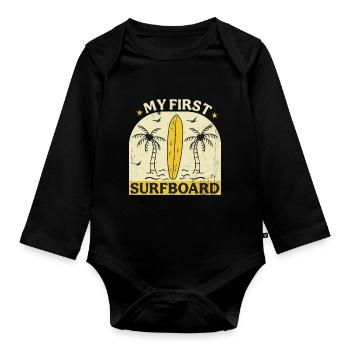 Ma première planche de surf - Body Bébé bio manches longues - noir - Devant