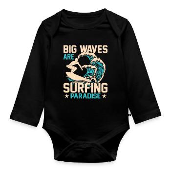 Große Wellen Sind Ein Paradies Für Surfer - Baby Bio-Langarm-Body - Schwarz - Vorne