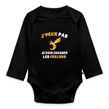 Chasseur de frelons Insecte J'peux pas humour - Body Bébé bio manches longues - noir - Devant