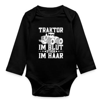 Traktor Landmaschine Kuhbauer Bauer Traktorfahrer - Baby Bio-Langarm-Body - Schwarz - Vorne