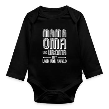 Mutter Mama Oma Uroma - Baby Bio-Langarm-Body - Schwarz - Vorne
