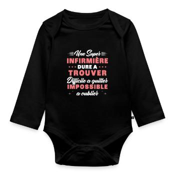 Une super Infirmière Cadeau Femme Humour - Body Bébé bio manches longues - noir - Devant