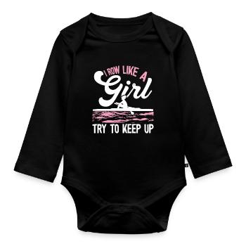 I row like a girl - Organic Longsleeve Baby Bodysuit - black - Front