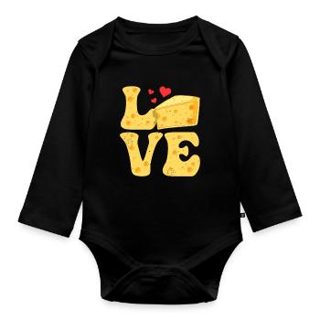 Käse Gouda Feta Cheddar LIEBE - Baby Bio-Langarm-Body - Schwarz - Vorne