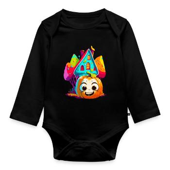Halloween-Kürbis - Baby Bio-Langarm-Body - Schwarz - Vorne