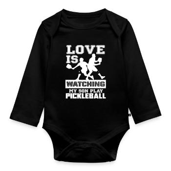 Pickleball My Son Play Pickleball - Organic Longsleeve Baby Bodysuit - black - Front
