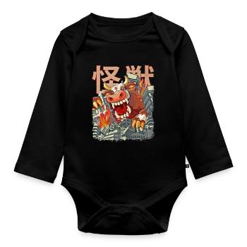Kaiju Cow Japanese Anime Monster Cattle Heifer - Organic Longsleeve Baby Bodysuit - black - Front