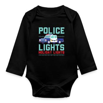 Police Lumières Joies Festives Police Noël - Body Bébé bio manches longues - noir - Devant