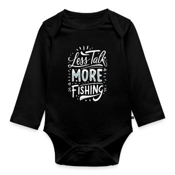 Less Talk More Fishing Angelbekleidung - Baby Bio-Langarm-Body - Schwarz - Vorne