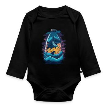 Hai Flasche - Baby Bio-Langarm-Body - Schwarz - Vorne