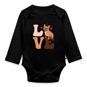 Bulldogge Hund LIEBE - Baby Bio-Langarm-Body - Schwarz - Vorne