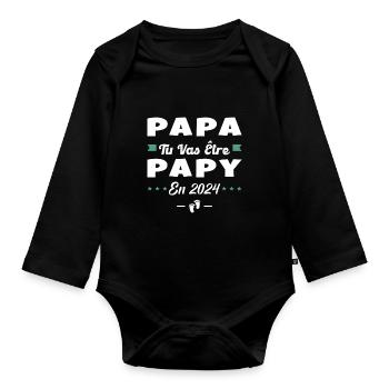 Futur Grand Père Papa Tu Vas Être Papy 2024 - Body Bébé bio manches longues - noir - Devant