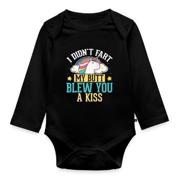 I didn't fart, my butt has a kiss - Organic Longsleeve Baby Bodysuit - black - Front