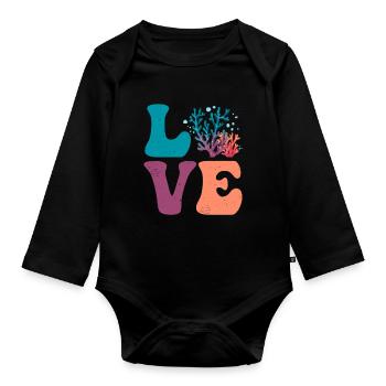 Récif de Corail Mer Océan AMOUR - Body Bébé bio manches longues - noir - Devant