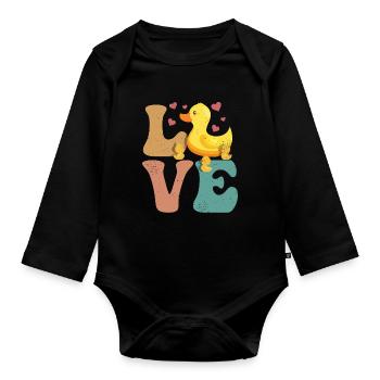 Ducks Ducklings LOVE - Organic Longsleeve Baby Bodysuit - black - Front