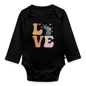 Elefanten-Liebes-Safari - Baby Bio-Langarm-Body - Schwarz - Vorne