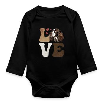 Français Springer Spaniel Dog LOVE - Body Bébé bio manches longues - noir - Devant