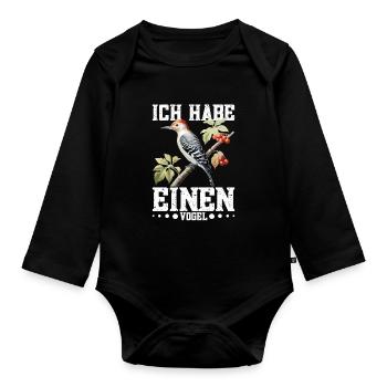 Buntspechtliebhaber Vogelfreund Ornithologe Specht - Baby Bio-Langarm-Body - Schwarz - Vorne